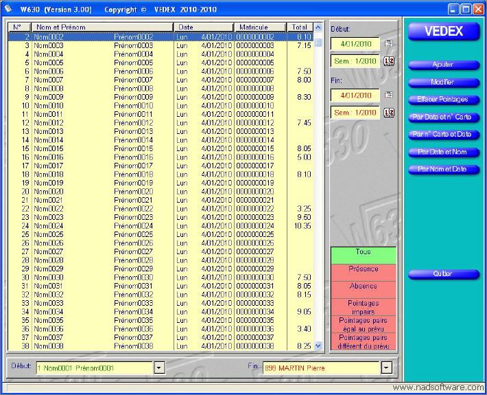 W630 & W300 cran liste des pointages