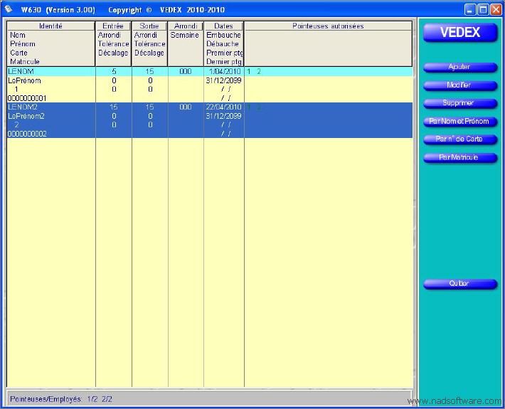 W630 & W300 cran liste du personnel