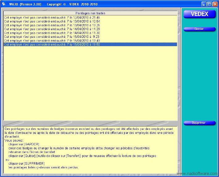 W630 & W300 pointages en erreur aprs rcupration